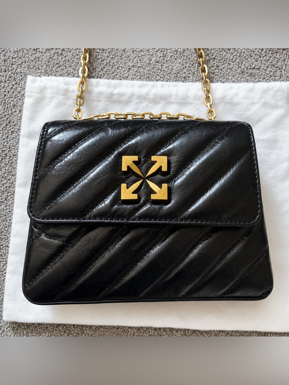NWT Off-White Jackhammer 17 Black Quilted Calf Leather Shoulder Bag Gold Arrow